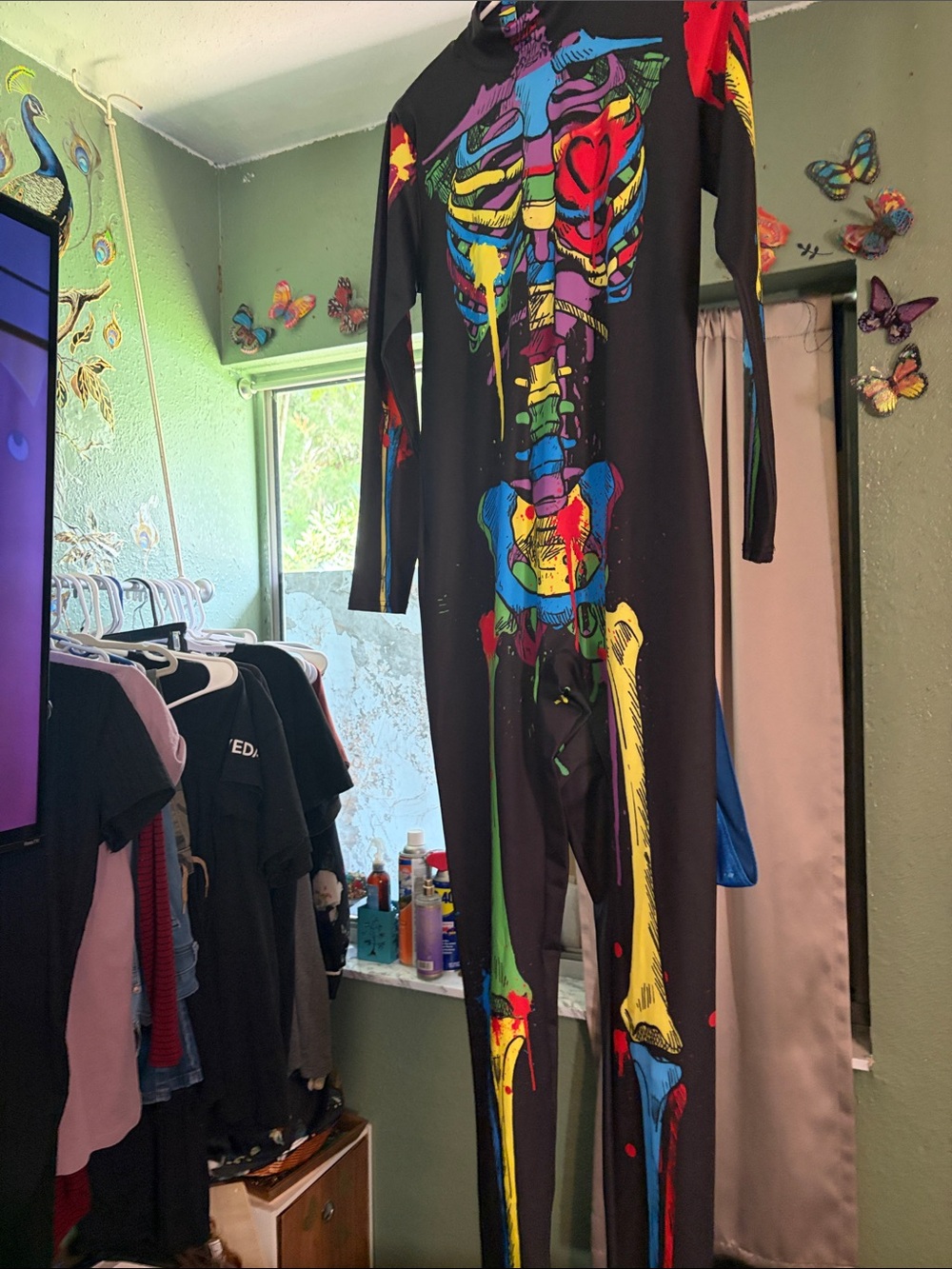 Women's One-Piece Skeleton Jumpsuit with Multicolor Print